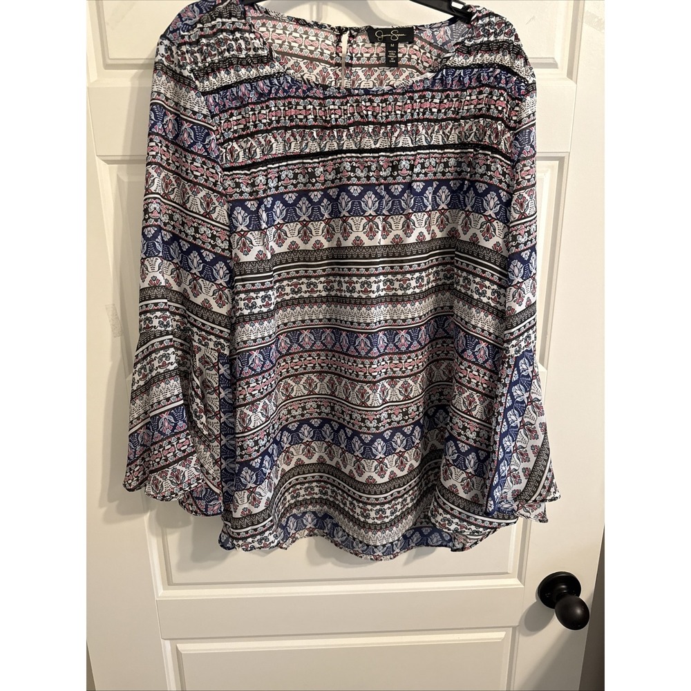 Jessica Simpson Women's Long Sleeve‎ Blouse Floral Blue Size M